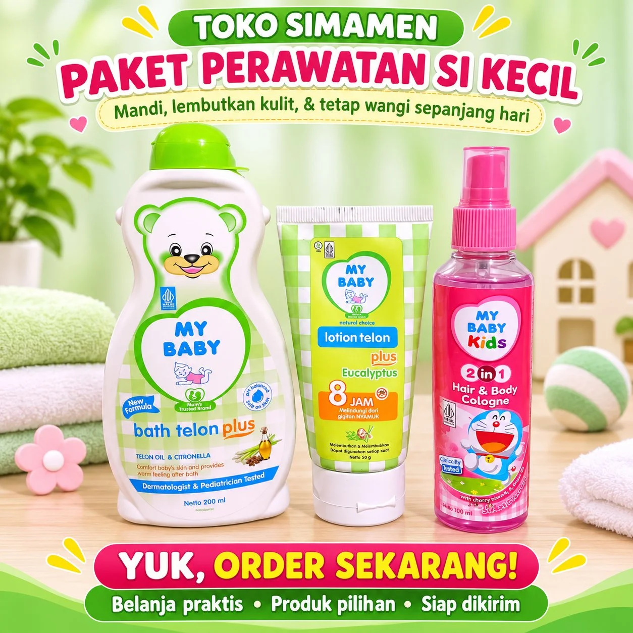 Paket hemat my baby,my baby bath 200ml+my baby lotion telon plus 50gr+my baby cologne pink 100ml